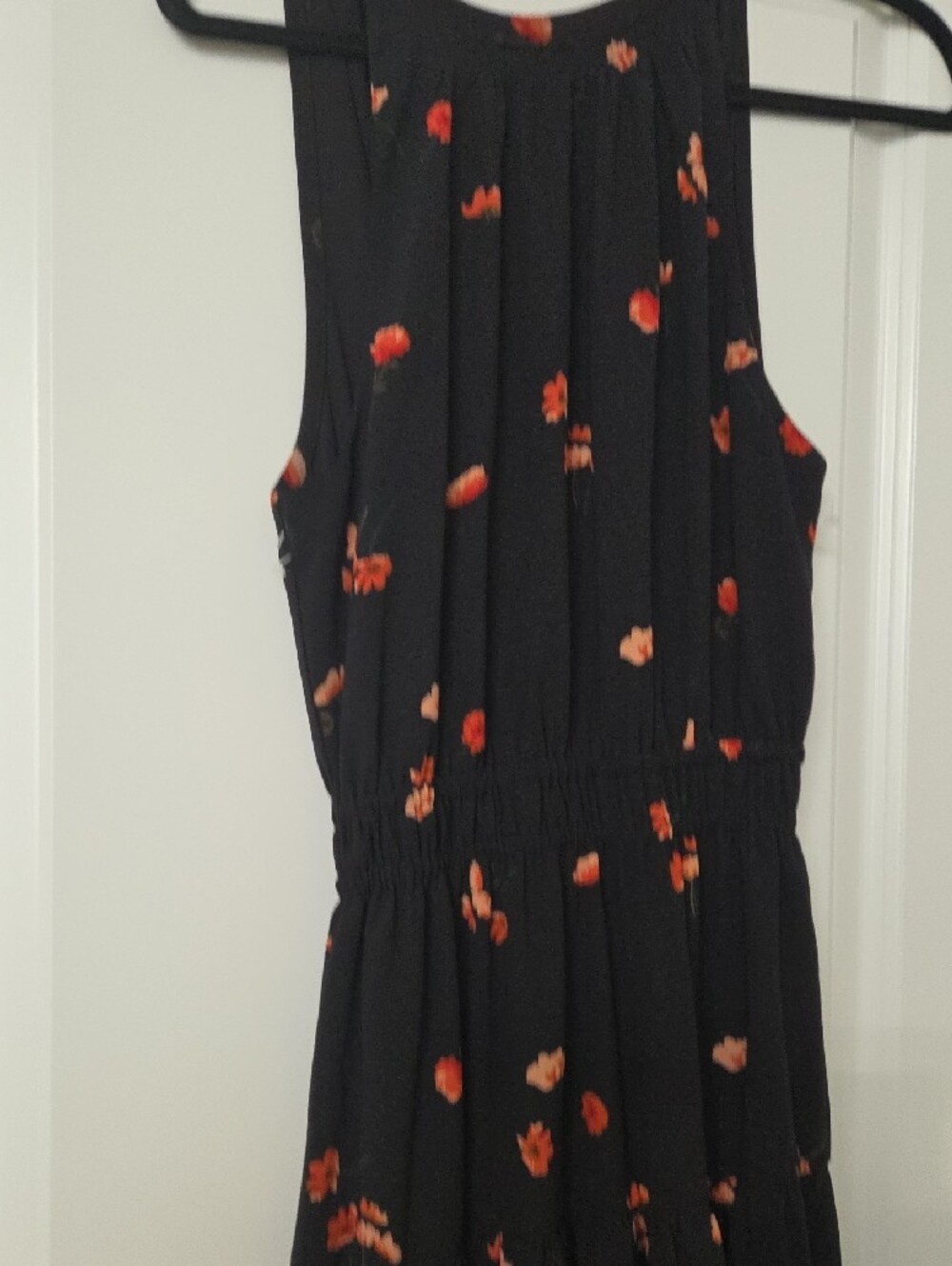 NEW Artzia (Wilfred) Crepe Lined Black Floral Maxi Dress with Orange Accent - - Picture 2 of 7